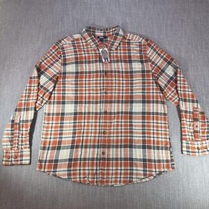 Eddie Bauer Shirt Mens XL Orange Plaid Flannel Long Sleeve Button Up Casual